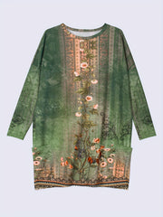 Vintage Floral Mini Dress Long Sleeve Crew Neck Women's Clothing