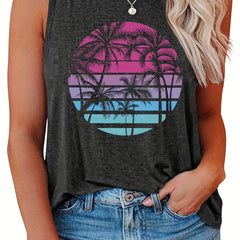 Coconut Tree Print Tank Top Women's