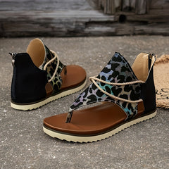 Leopard Print Thong Sandals Women Anti Slip Lightweight Flat Sandals