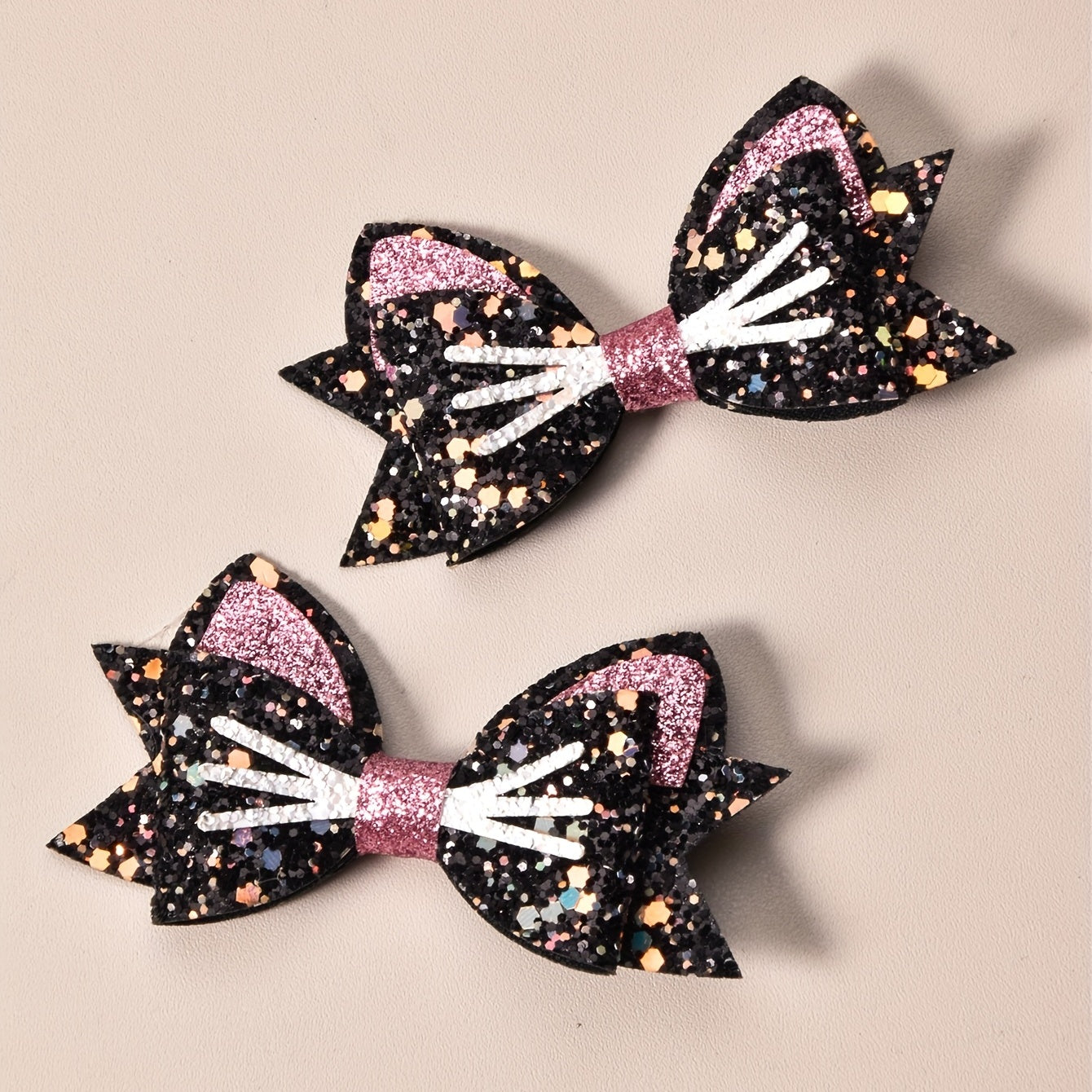 2pcs Girls Sequins Wild Cats Swallowtail Bangs Clip Hair Accessories