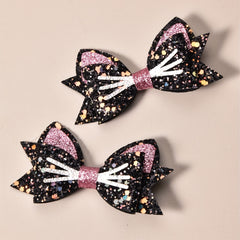 2pcs Girls Sequins Wild Cats Swallowtail Bangs Clip Hair Accessories