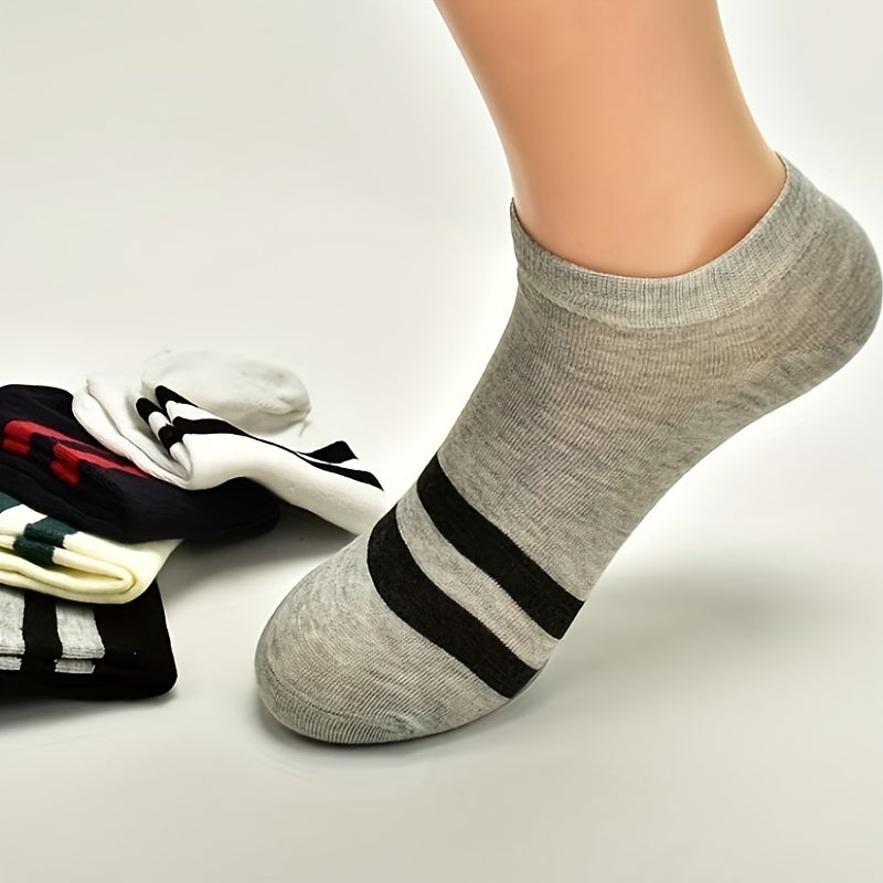 Men's Solid Striped Liner Anklets Socks Breathable Soft Sweat Absorbent