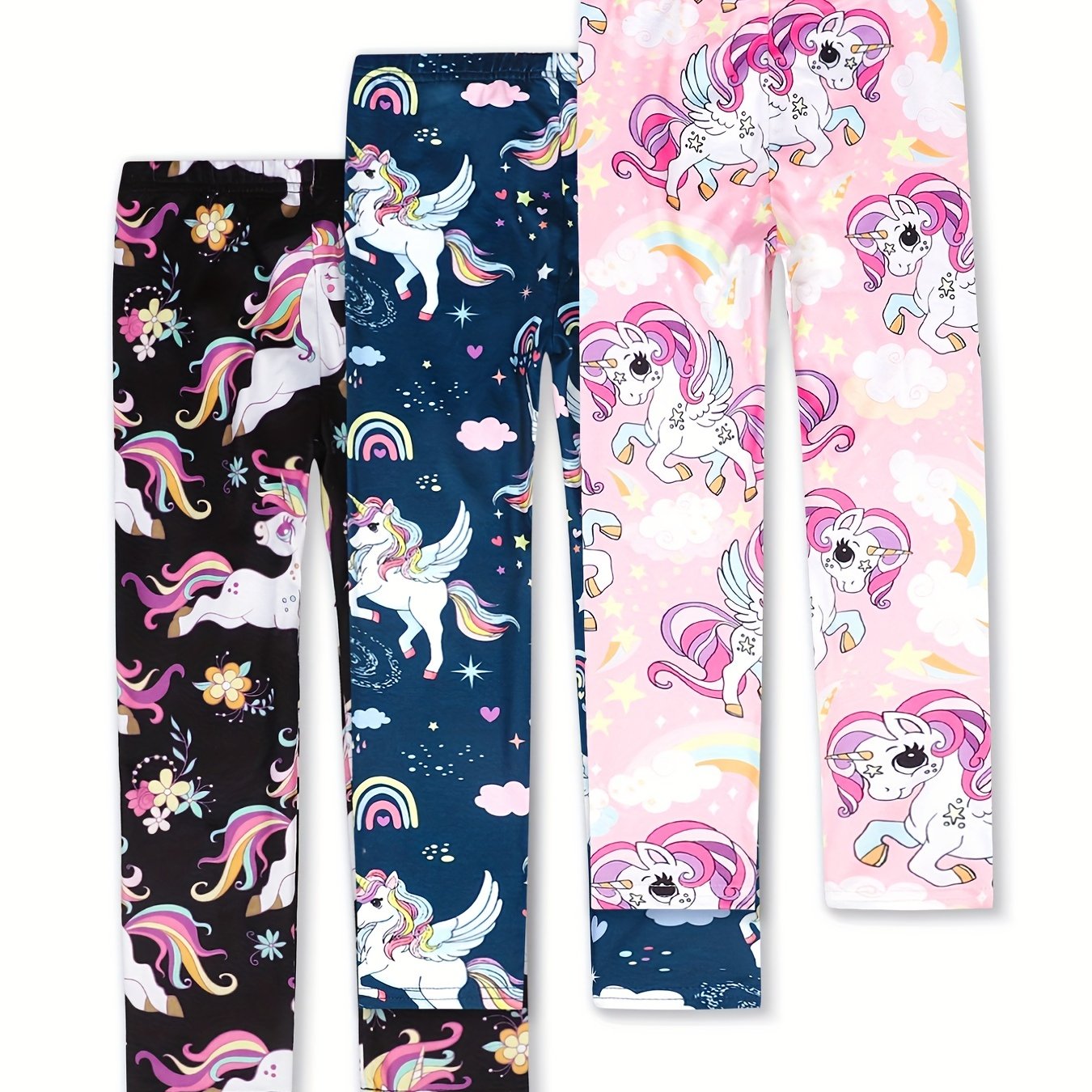 Toddler Girls Unicorn & Rainbow Legging Pants Stretchy Slim Fit
