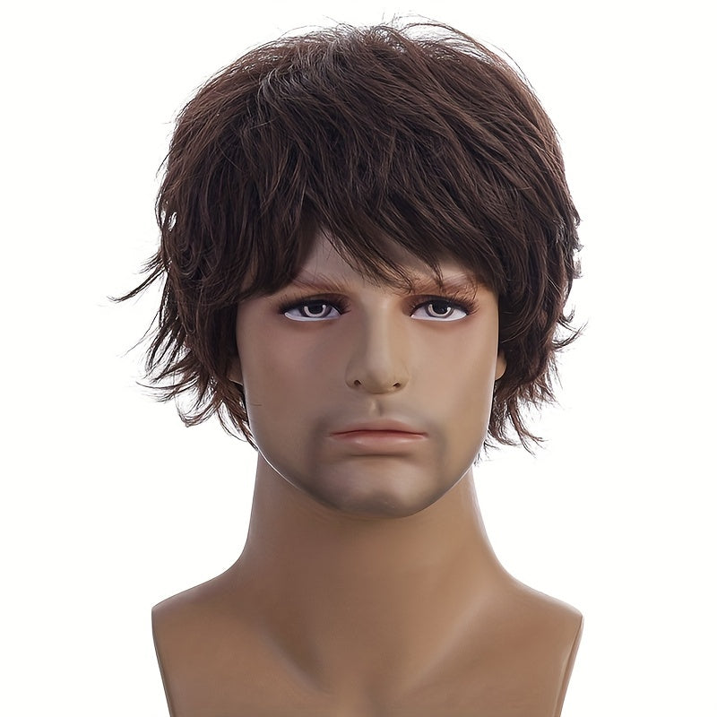 Men's Brown Short Synthetic Hair Wig for Parties