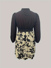 Floral Print Lantern Sleeve Plus Size Dress With Belt