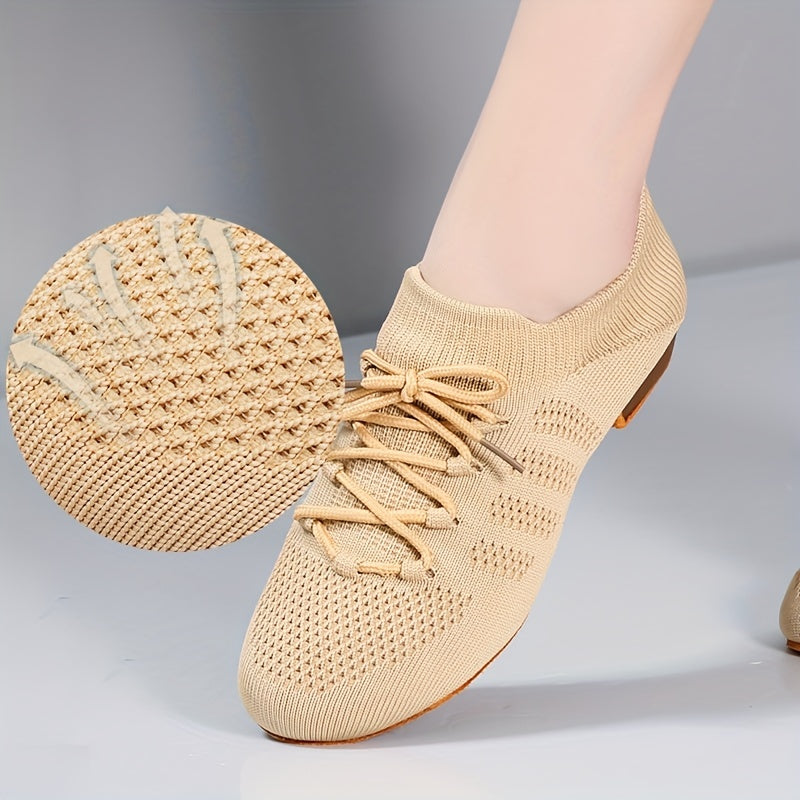 Women's Jazz Dance Shoes Lace Up Chunky Block Flying Woven