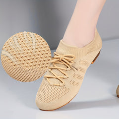 Women's Jazz Dance Shoes Lace Up Chunky Block Flying Woven