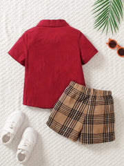 Toddler Boy's Gentlemen Bowtie Shirt & Plaid Shorts Set