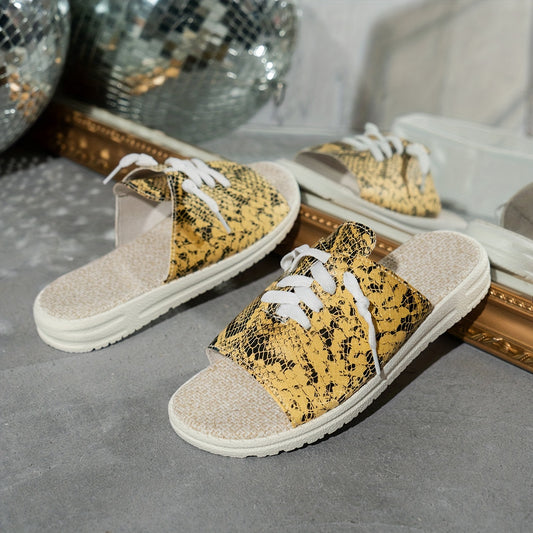 Women's Snakeskin Pattern Flat Sandals Lace Up Lightweight Summer Shoes