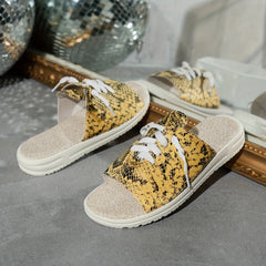 Women's Snakeskin Pattern Flat Sandals Lace Up Lightweight Summer Shoes