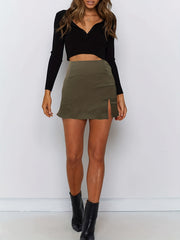 Solid Split Mini Skirt Sexy Skirt For Spring & Summer Women's Clothing