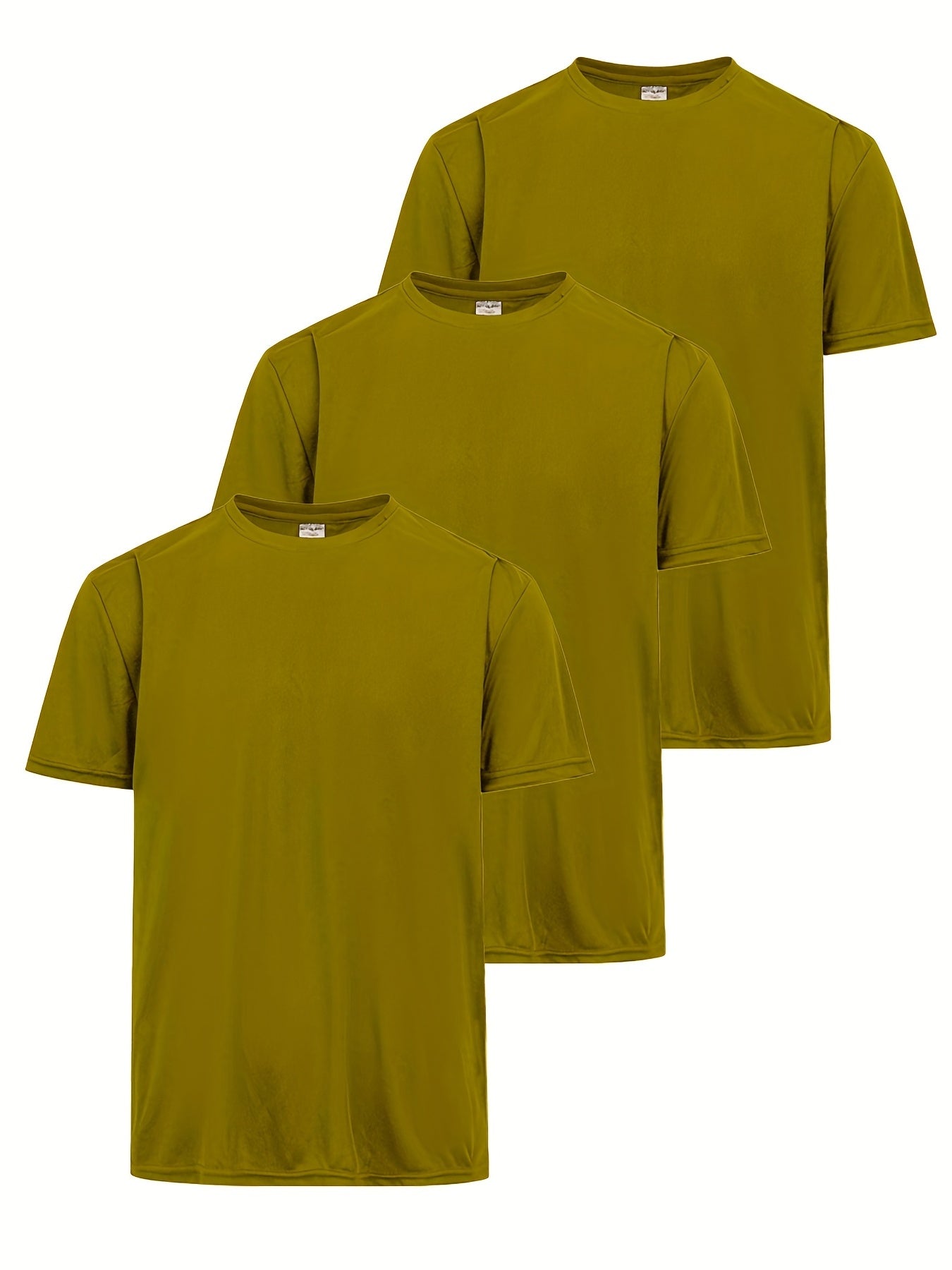 3pcs Men's Solid T shirt Active Breathable & Quick-Dry for Workouts