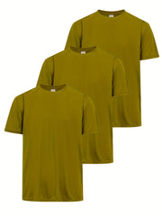 3pcs Men's Solid T shirt Active Breathable & Quick-Dry for Workouts