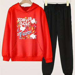 Girls Bear Carrot Print Hoodie & Sweatpants Set