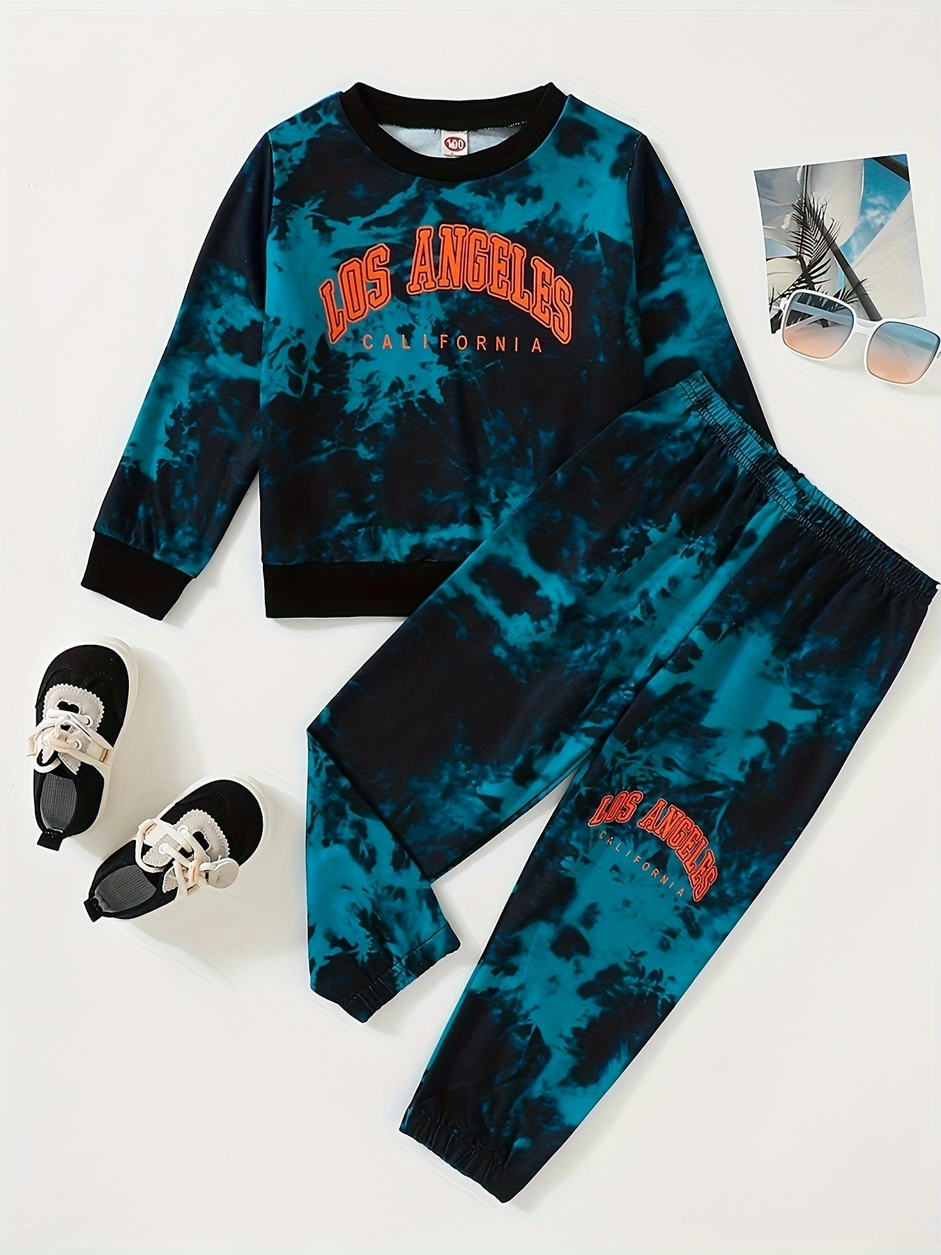 Boy's Soccer Allover Print 2pcs Sweatshirt & Sweatpants Set