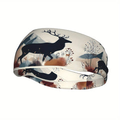 Deer & Mountain Landscape Headband Stretchy Breathable Polyester