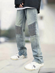 Men's Straight Leg Biker Jeans - Casual Denim Pants