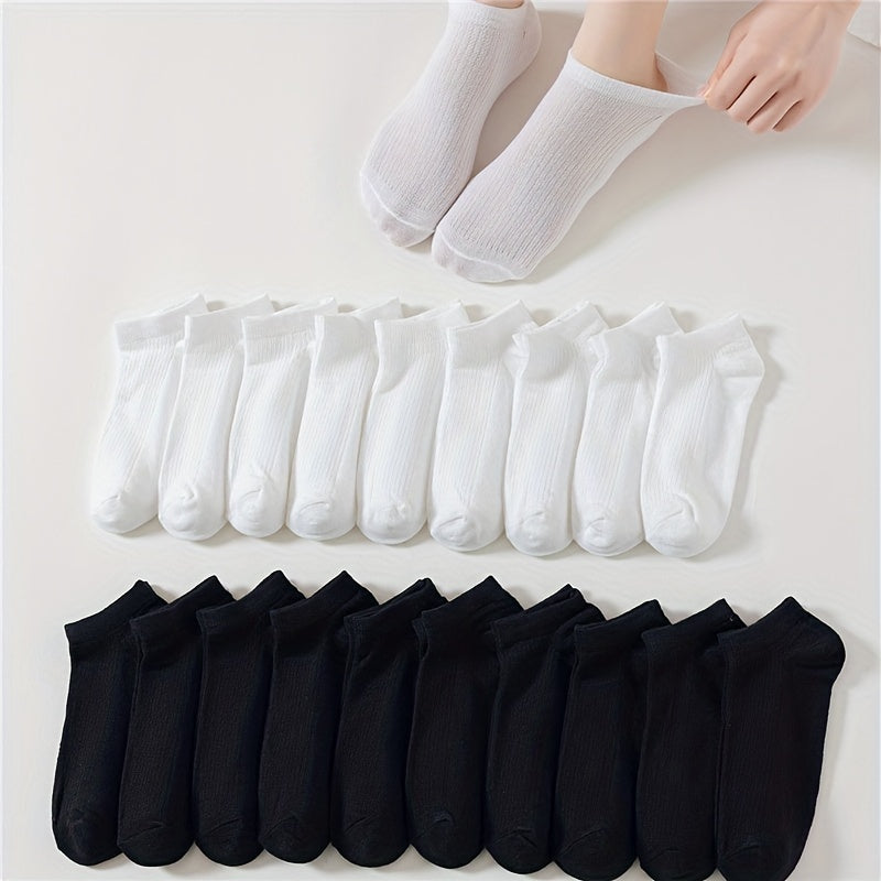 20 Pairs Women's Soft Ankle Socks Solid Color Comfy Stockings & Hosiery