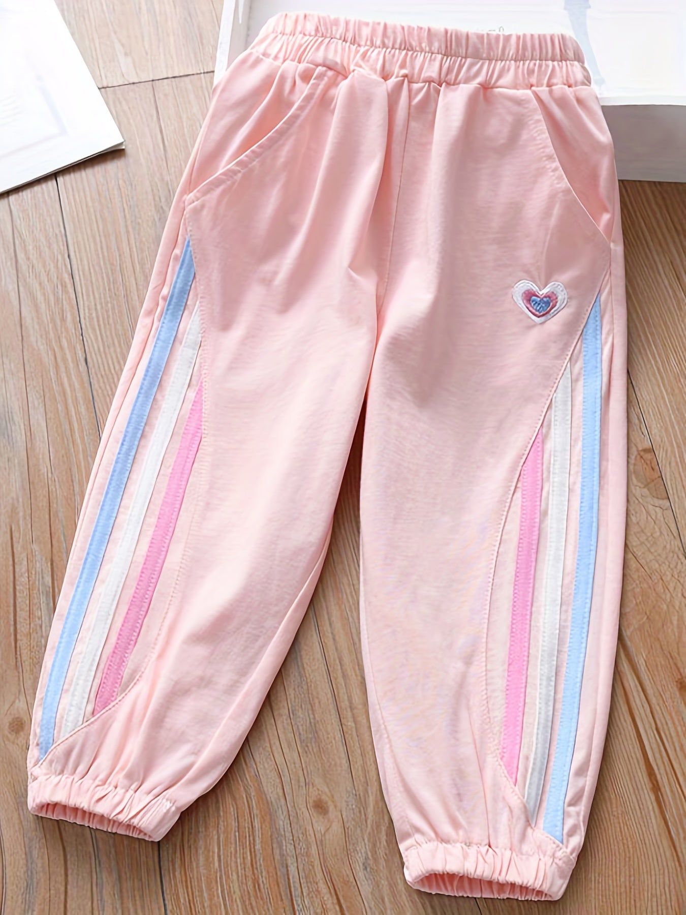 Girls' Heart Embroidery Jogger Pants with Pockets