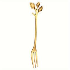 1pc Stainless Steel Branch Spoon Leaf Spoon Stainless Steel Fork Fruit Fork Cake