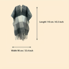 Plaid Shawl Block Tassel Wrap Windproof Poncho Cape