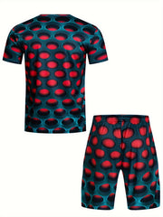 Men's All Over Hole 3D Pattern 2 Piece Outfit Set