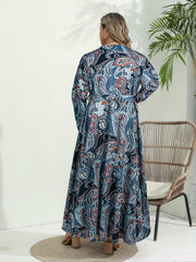 Boho Dress Women's Plus Paisley Print Long Sleeve Maxi Dress