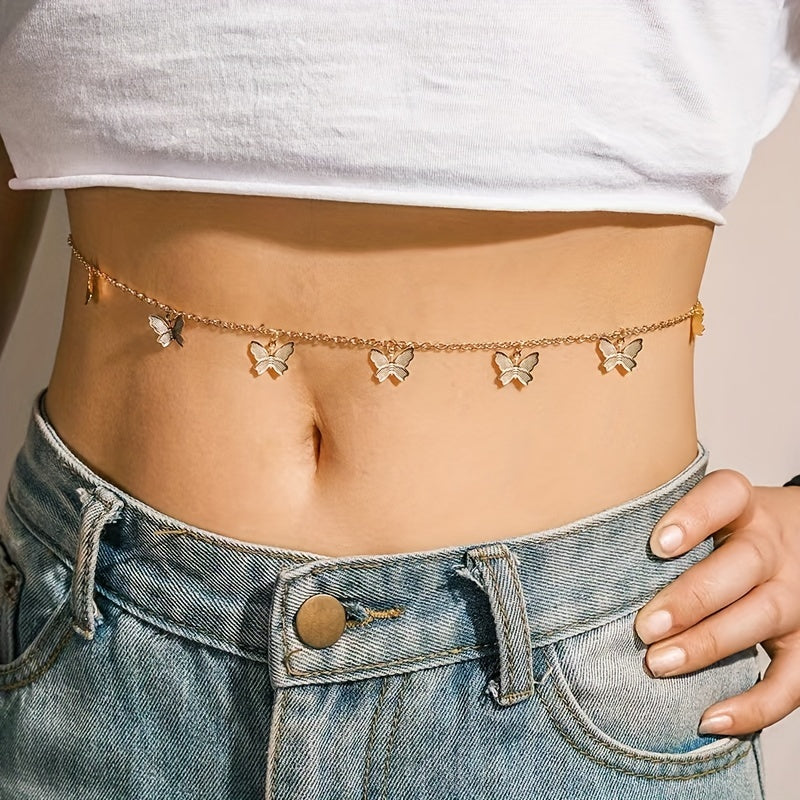 Butterfly Pendant Waist Chain Golden Silvery Metal Belly Chain