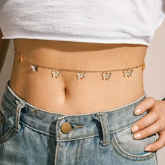 Butterfly Pendant Waist Chain Golden Silvery Metal Belly Chain