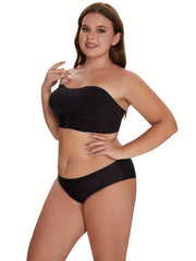 Plus Size Front Closure Padded Bandeau Bra With Translucent Straps