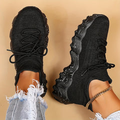 Women's Breathable Knit Sock Sneakers Lace Up Running Shoes