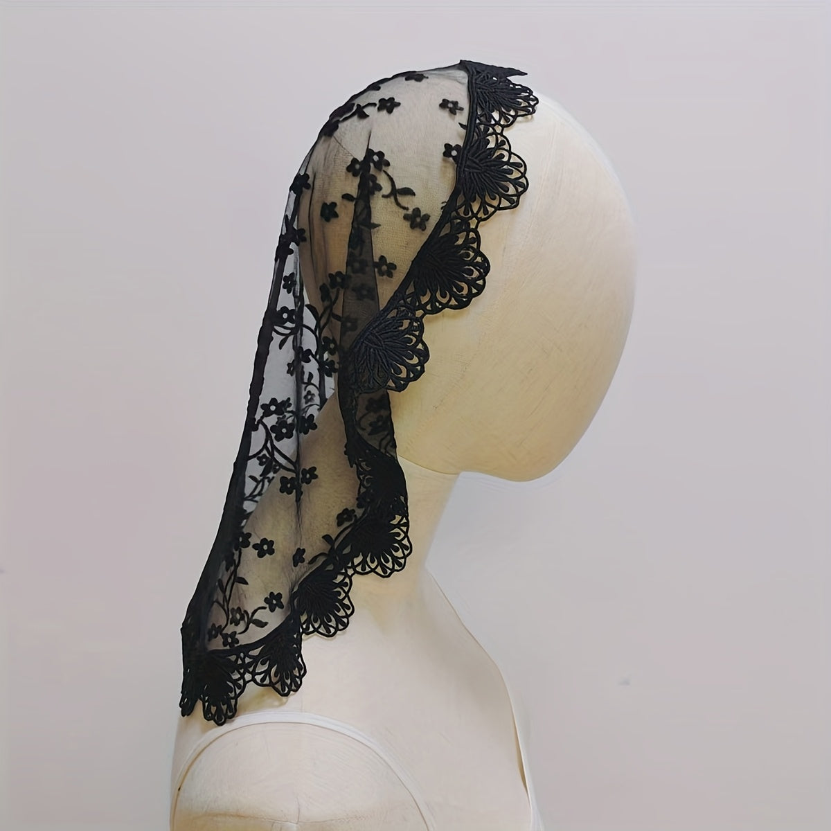 JOANSHRINE Lace Trim Round Head Scarf Bridal Veil Vintage Style