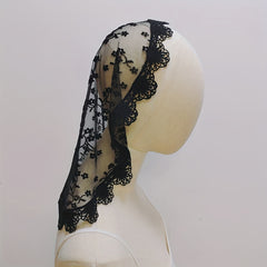JOANSHRINE Lace Trim Round Head Scarf Bridal Veil Vintage Style