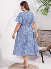 Boho Dress Women's Plus Floral Print Short Sleeve V Neck Dress