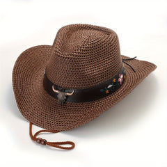 Cow Scalp With Straw Hat Western Cowboy Hat Ethnic Style