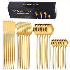 24pc Western Tableware Set with Storage Box Hotel Dinner Fork Spoon