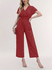 Polka Dot V Neck Jumpsuit Short Sleeve Casual Summer Women's Clothing