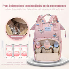 Large Diaper Backpack with Insulated Pocket Pink
