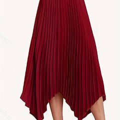 High Waist Pleated Skirt A Line Solid Asymmetrical