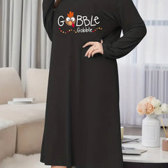 Turkey Print Long Sleeve Tee Sleep Dress