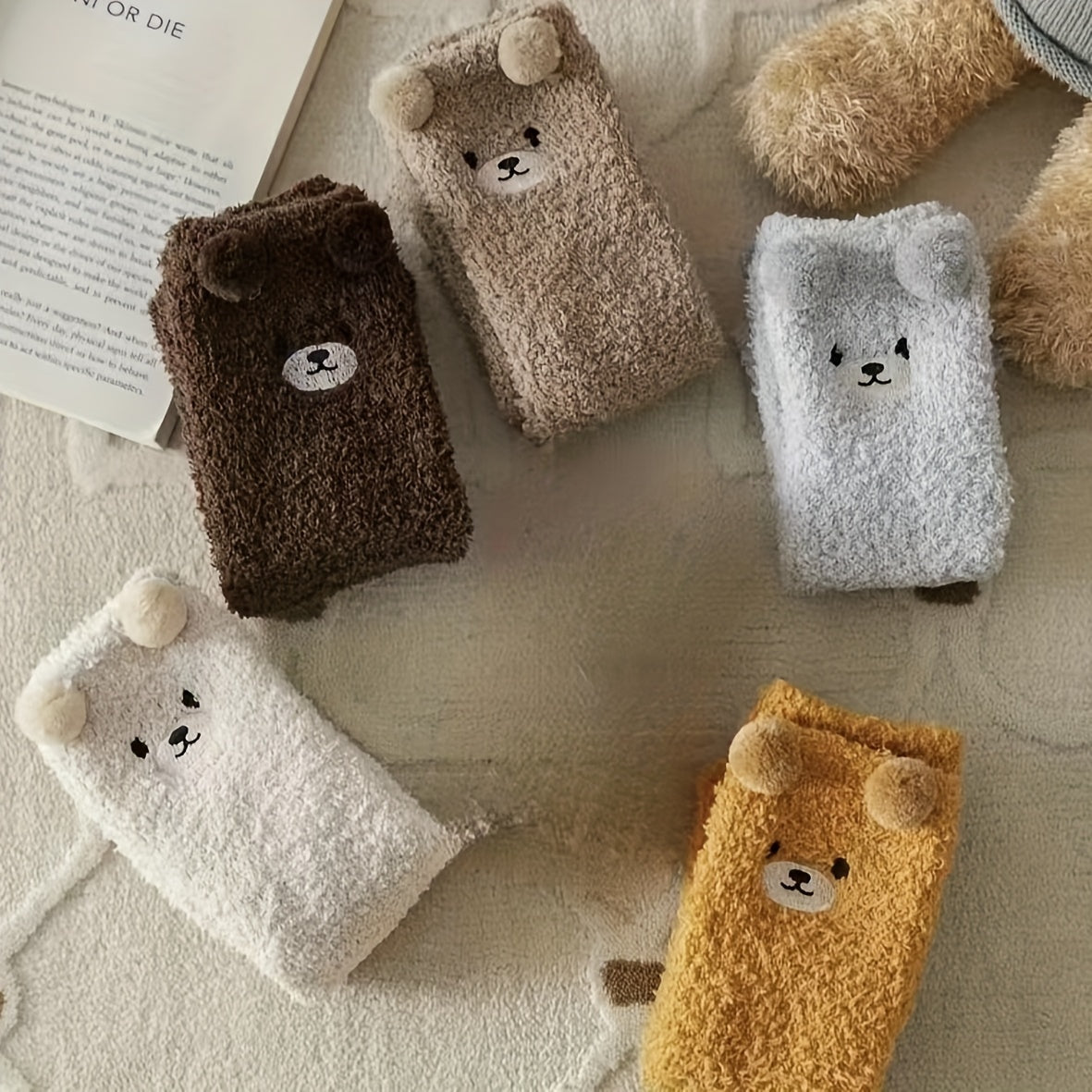 5 Pairs Women's Winter Warm Bear Fluffy Socks Fleece Sock