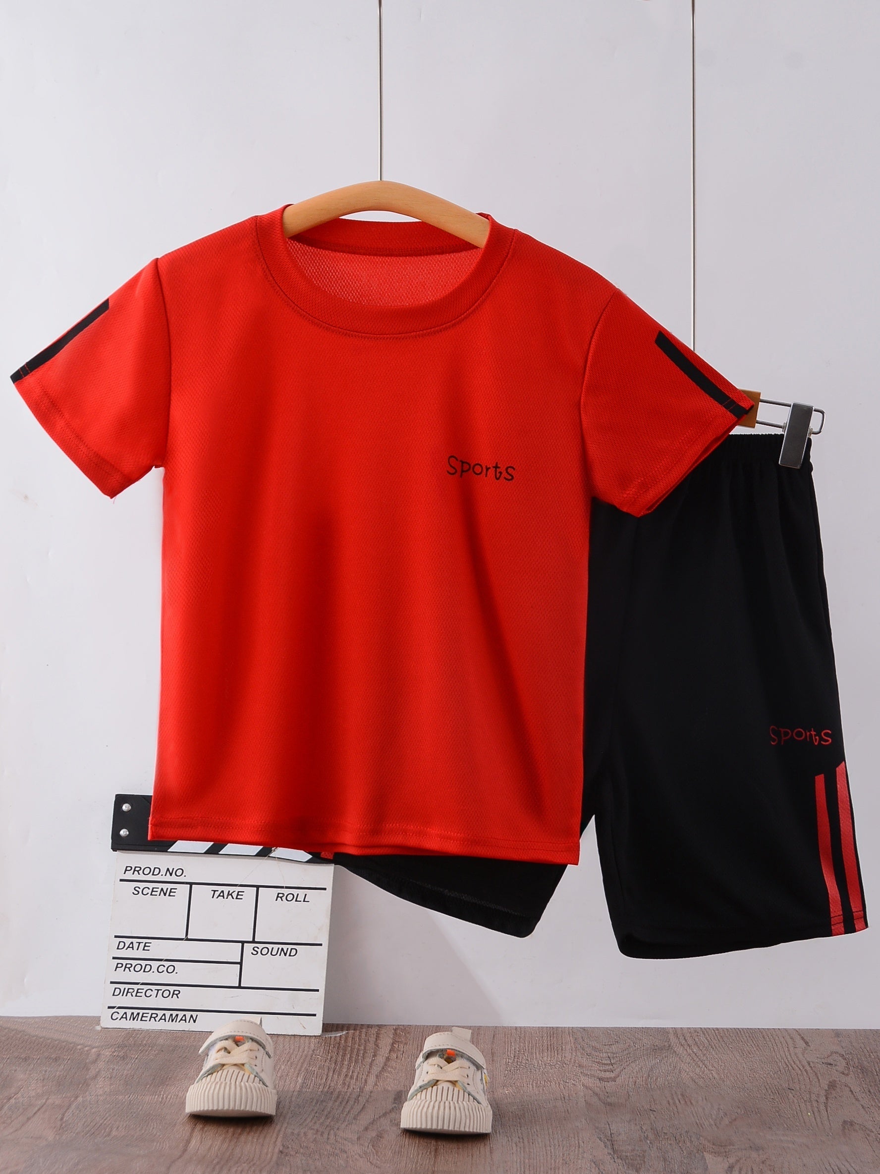 Boy's 2pcs Sports Print T-Shirt & Shorts Set for Summer