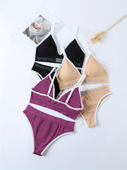 Letter Print Bra & Panties Set, Wireless Sports Bra & Elastic Panties