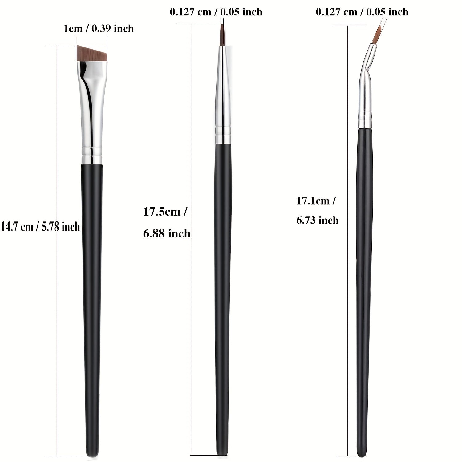Fine Angled Eyeliner Brush Set Precision Gel Eye Makeup 3 Pieces