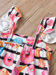 Girls Donut Print Sling Swimsuit Kids Swimwear