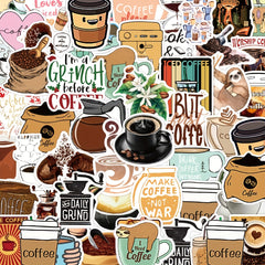 50pcs Coffee Graffiti Vinyl Waterproof Stickers for Laptop Bumper Skateboard