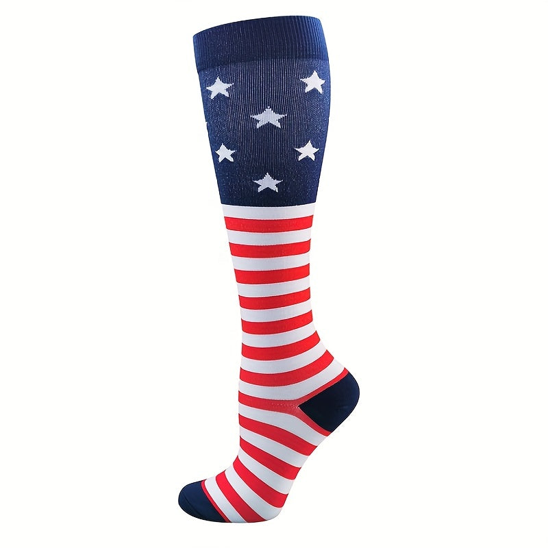 6 Pairs Striped Compression Socks American Flag Sport Wear Resistant