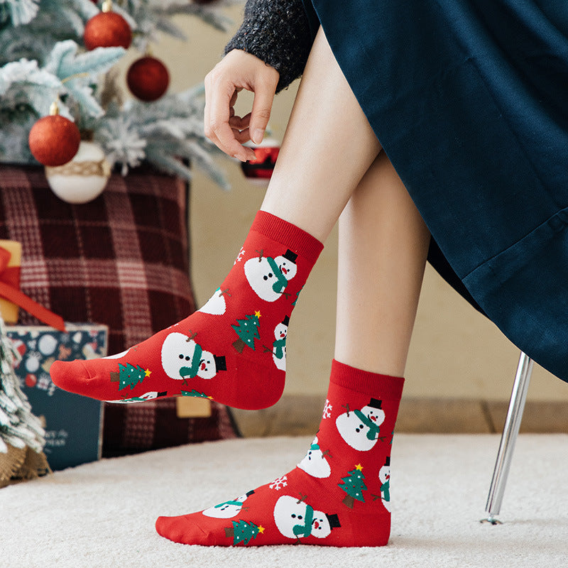 4 Pairs Women's Christmas Pattern Mid Tube Socks