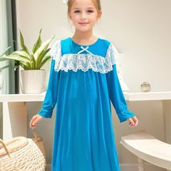 Girls Modal Nightdress Long Sleeve Round Neck Princess Dress