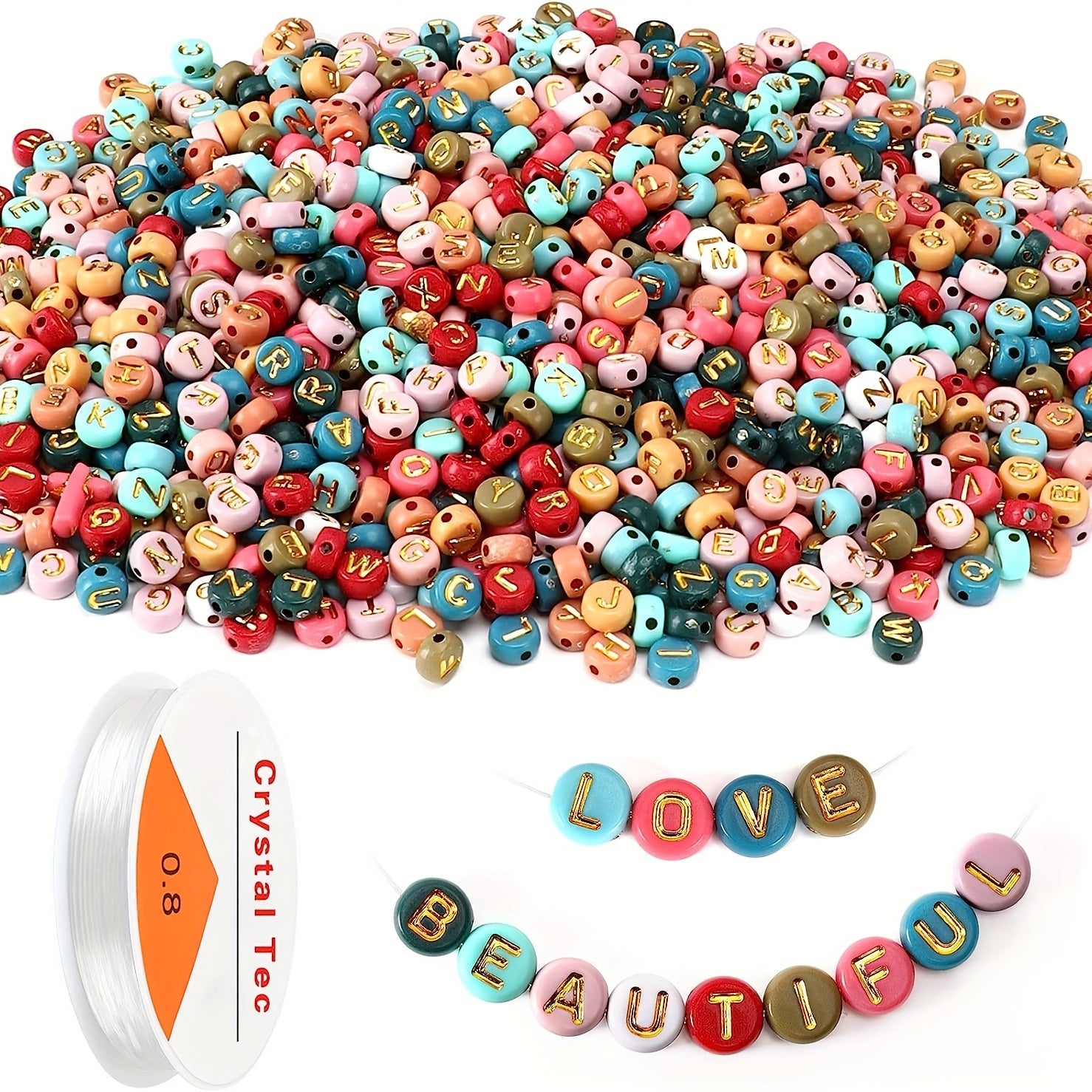 1000Pcs 4 7mm Colorful Acrylic Golden Letter Beads With Elastic String